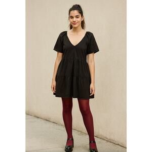 VTG Y2K Old Navy Black Babydoll Tier Dress Sz LG Dark Romantic Whimsigoth Cotton